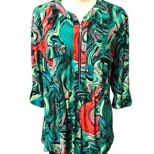 Cocomo Artistic Swirl Women's Blouse - Green, Red, Pink